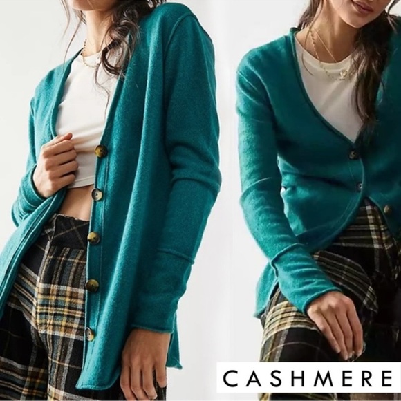 Free People Wear It Well Cashmere Cardi - Lagoon XS 100% Cashmere - Picture 1 of 15